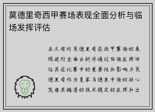 莫德里奇西甲赛场表现全面分析与临场发挥评估